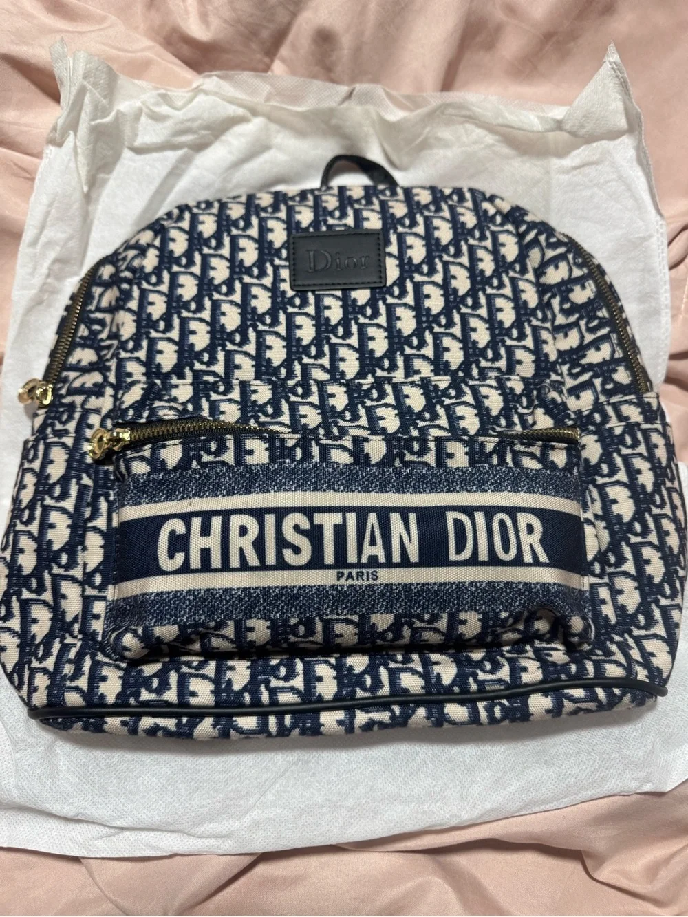 Navy and White Logo Canvas Mini-Backpack with CD Front Pocket